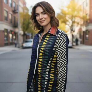 COULEUR by finley Tribal Print Swing Shirt Womens Size XL Knit Cuff Made in USA